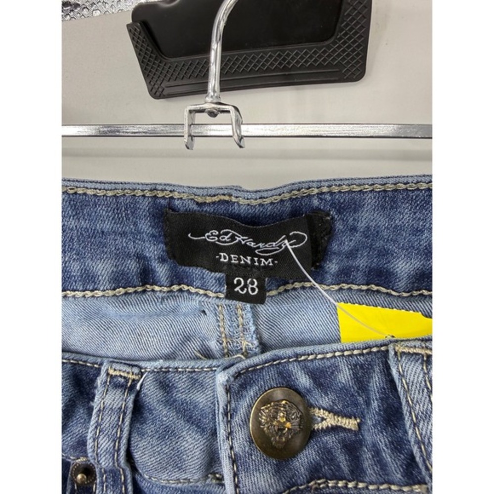 Ed Hardy Womens Flare Jeans Blue Tattoo True Love Eternal Graphic Y2K Size 26 - Picture 3 of 7